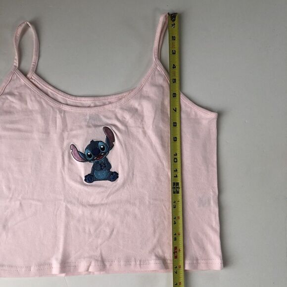Disney Women Juniors Crop Tank Embroidered Stitch Pink Size Large - Picture 8 of 11
